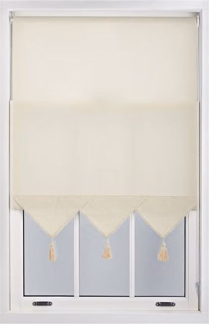 Furnished Triangle Peak Semi-Transparent Window Roller Blind with Metal Fittings in Beige, Width: 125 cm, Drop: 165 cm