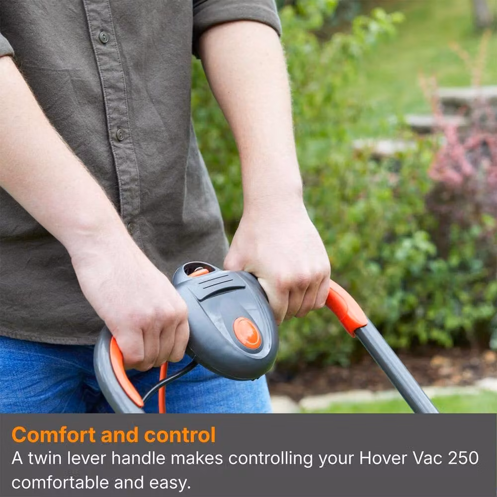 Flymo Hover Vac 250 Electric Hover Collect Lawn Mower in Orange and Grey with 25cm Cutting Width and 15L Collection Bag – 7