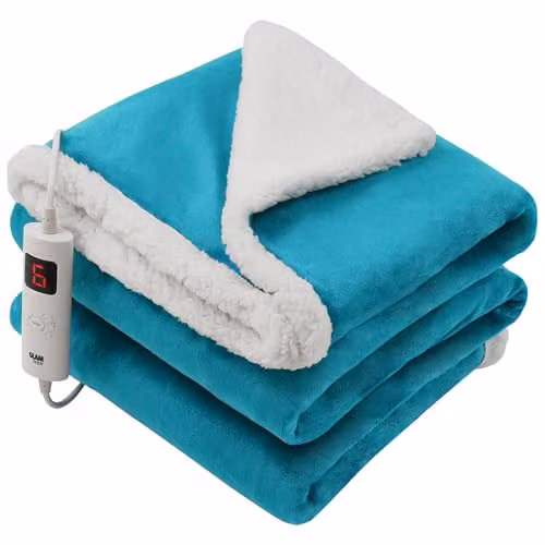 GlamHaus Heated Fleece Electric Throw Blanket in Light Blue, W/D/H: 160 x 130 cm
