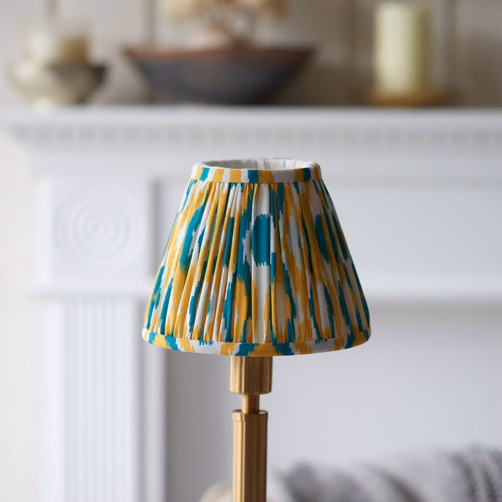 Netlighting Upton Rechargeable Yellow Table Lamp with Jade Fabric Ikat Shade and Brass Base – 3