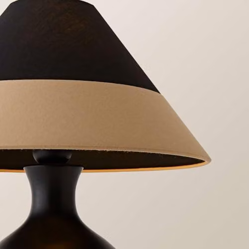 ValueLights Rupert Black Table Lamp with Cone Fabric Shade and Bulb – 3