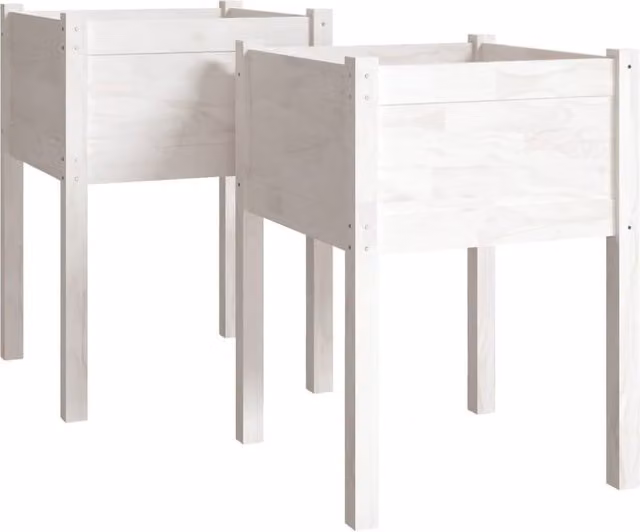 Berkfield Home Garden White Solid Pinewood Planter Tubs, 2 Pack, W/D/H: 50 x 50 x 70 cm – 1