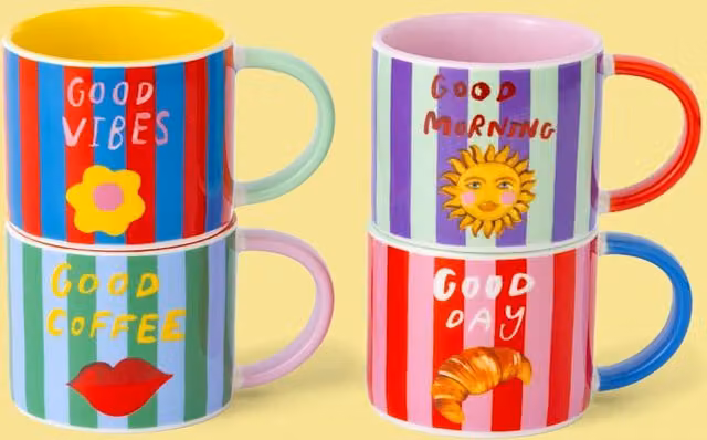 Eleanor Bowmer Set of 4 Striped Espresso Cups in Multicolour Bone China
