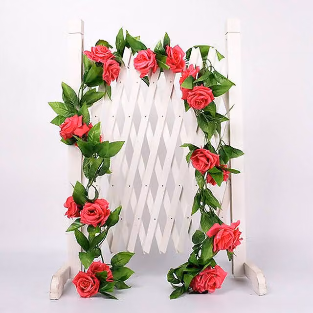 YnysTec Artificial Rose Vine Hanging Garland in Light Red for Wedding Decor, 2.5m