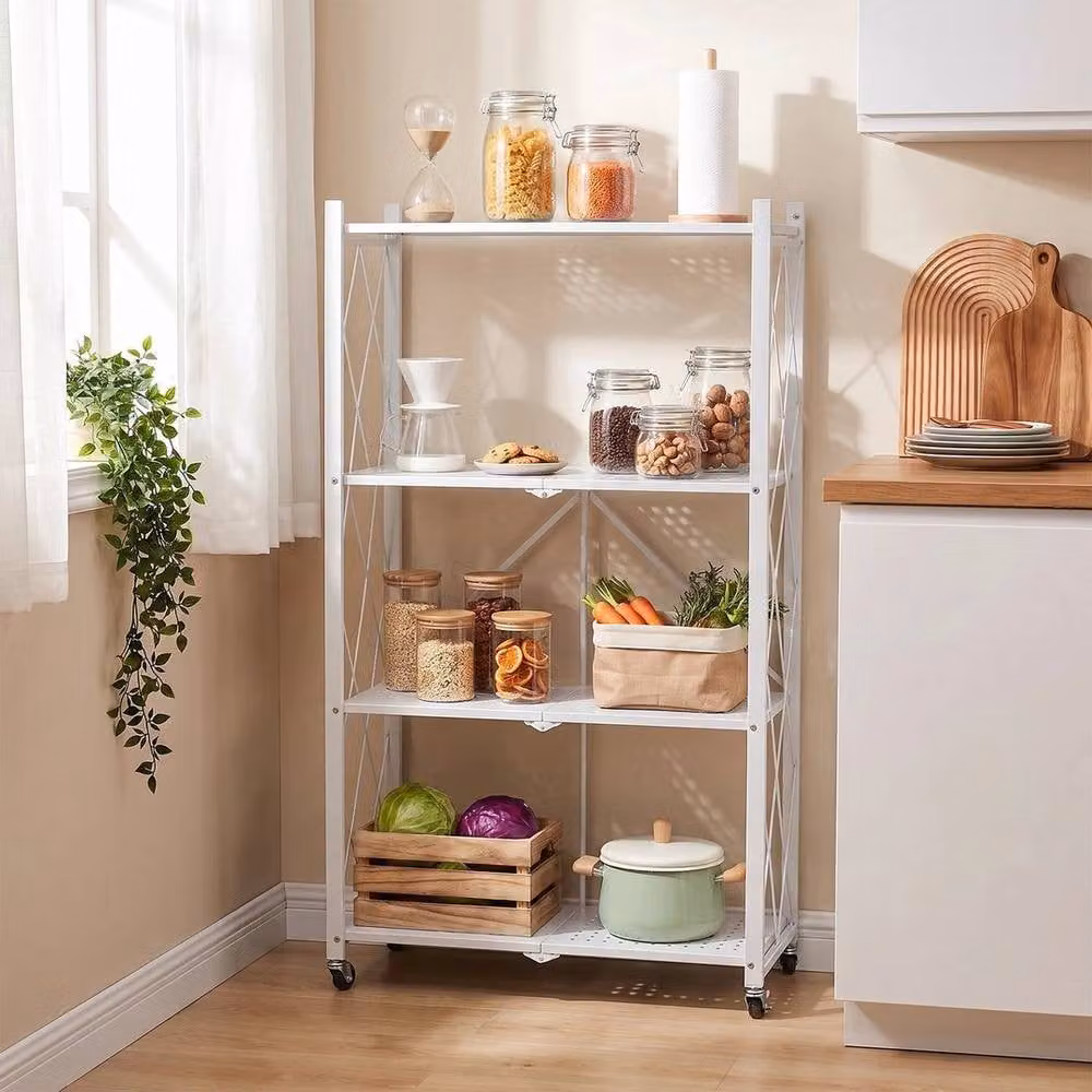 FORGEVIO White 4-Tier Foldable Metal Storage Rack, W/D/H: 71 x 34 x 124 cm – 2