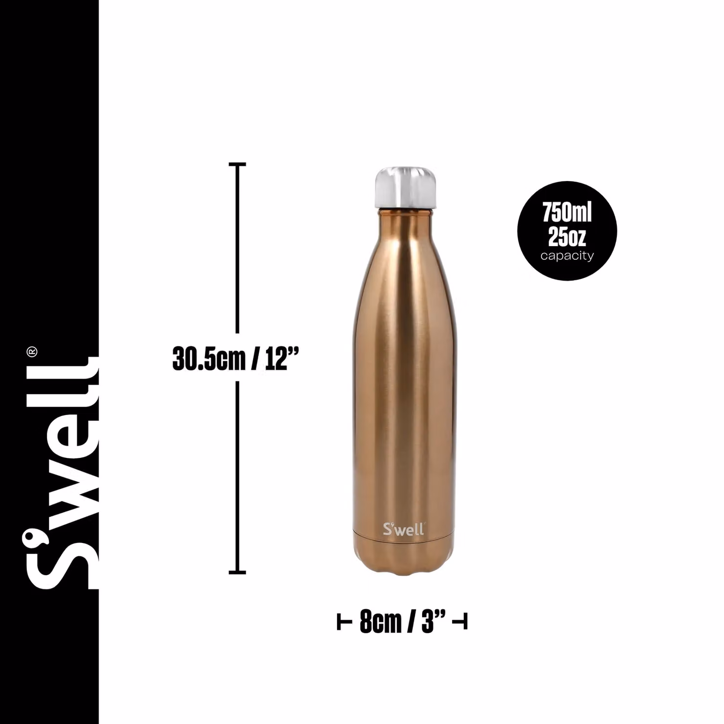 S'well Stainless Steel Reusable Water Bottle, 750ml, Gold – 5