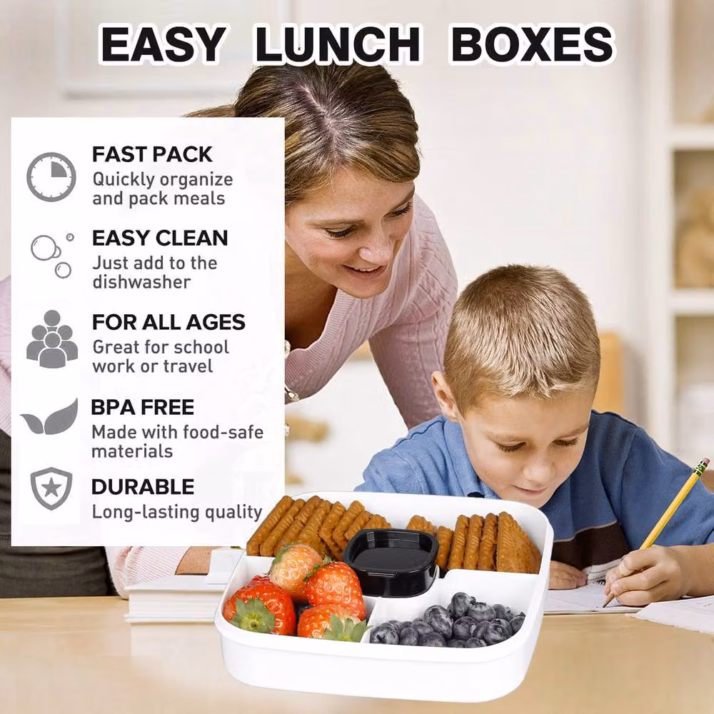Greentainer Salad Container and Lunch Box with 3 Compartments and Spoon, Black, 52 oz – 3