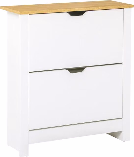 HOMCOM Modern White 12-Shoe Storage Cabinet with 4 Shelves and 2 Drawers