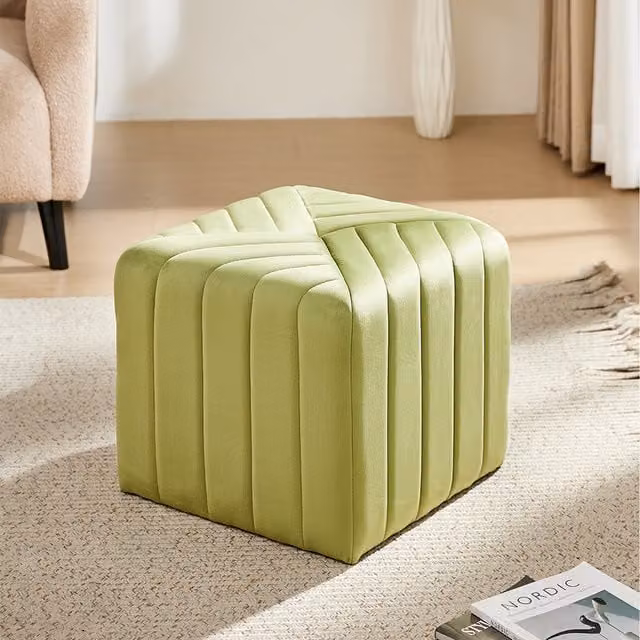Livingandhome Modern Upholstered Velvet Cube Footstool in Green, Width: 44 cm