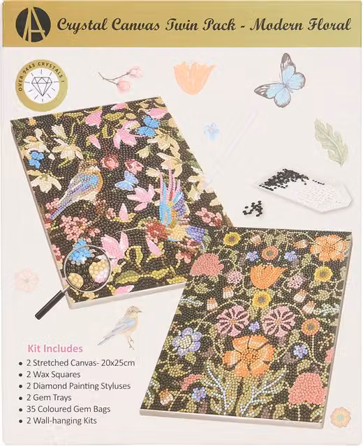 Art Studio Pack of 2 Modern Floral Crystal Canvases in Multicolour
