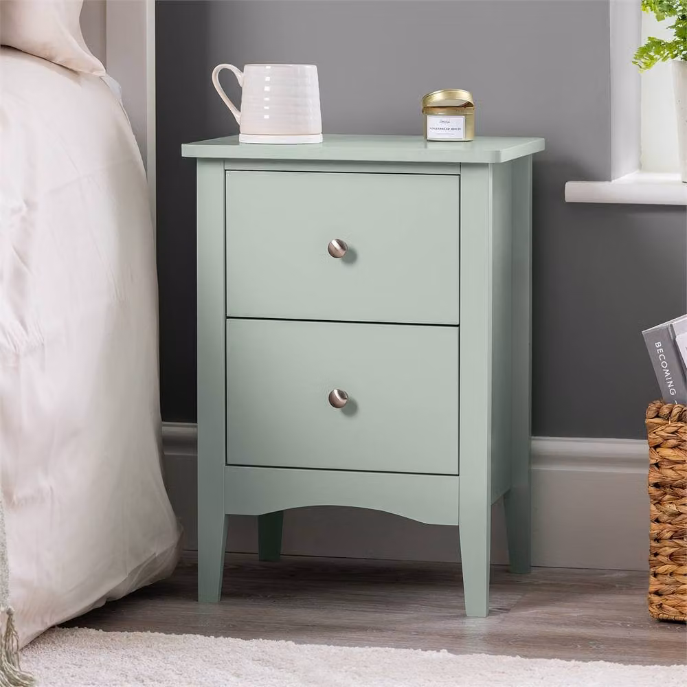 FORGEVIO Sage Green Slim Bedside Table with 2 Drawers – 3