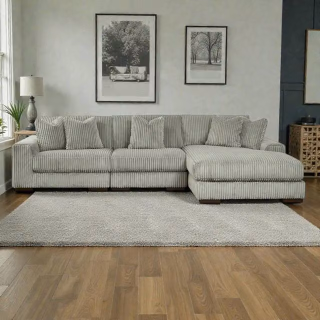 Snug Furniture Birmingham Ltd Jumbo Cord 3 Piece Modular L-Shape Sofa in Grey, Right Hand Facing – 1