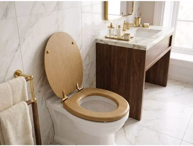 VOGREX Soft Close Oval Wooden Toilet Seat in Brown Dark Oak – 1