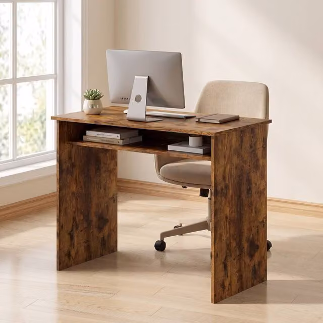 STILVORA Rustic Brown Writing Desk with Shelf and 80 kg Load Capacity