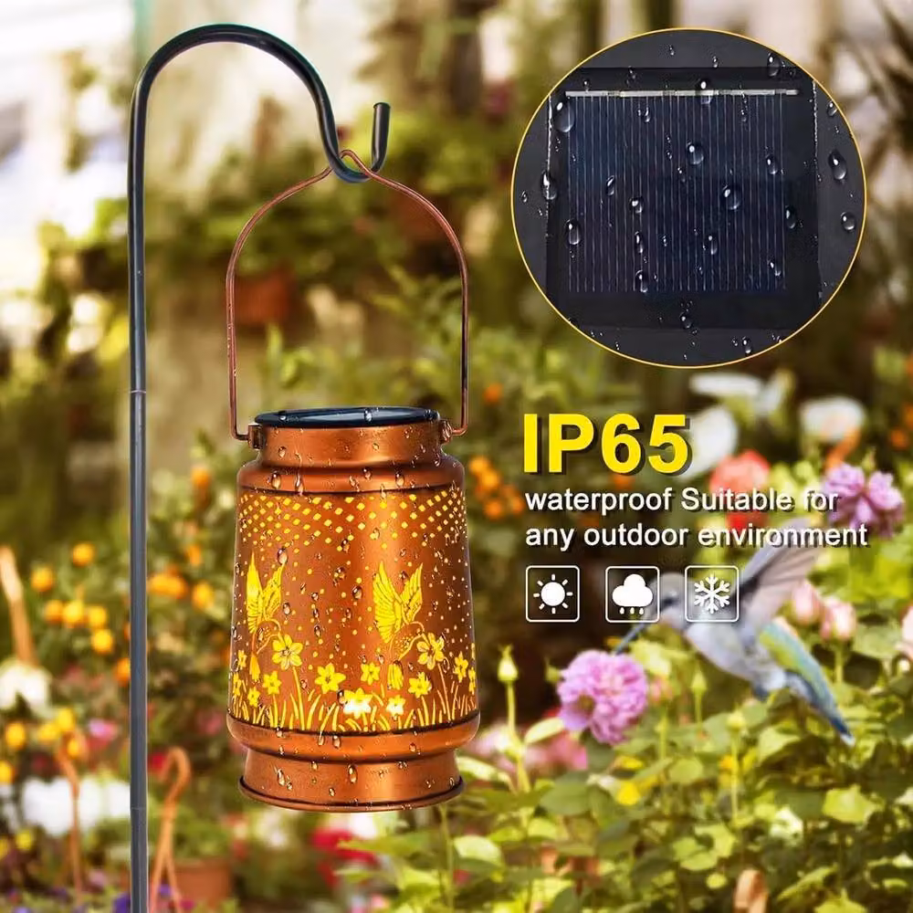 Havendro Hummingbird Metal Solar LED Hanging Lantern in Brown – 3