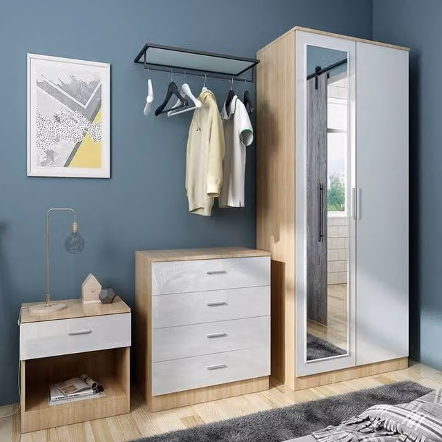 FORGEVIO 3 Piece High Gloss Modern Bedroom Furniture Set in White