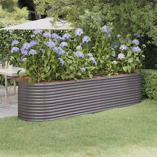 Berkfield Home Garden Grey Powder-coated Steel Raised Bed, W: 296 cm, D: 80 cm, H: 68 cm