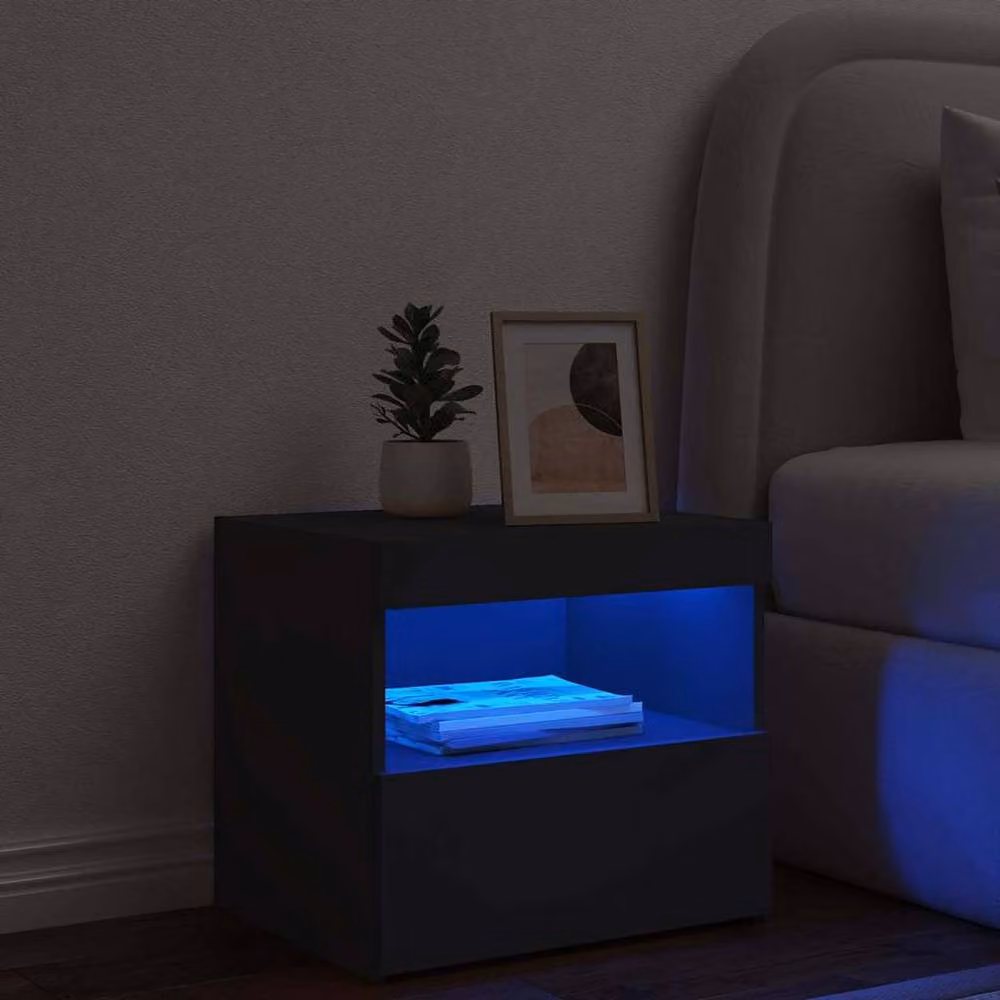 Berkfield Home Beautiful Bedside Cabinet with Integrated LED Lights, Black, W: 50 cm, D: 40 cm, H: 45 cm – 4