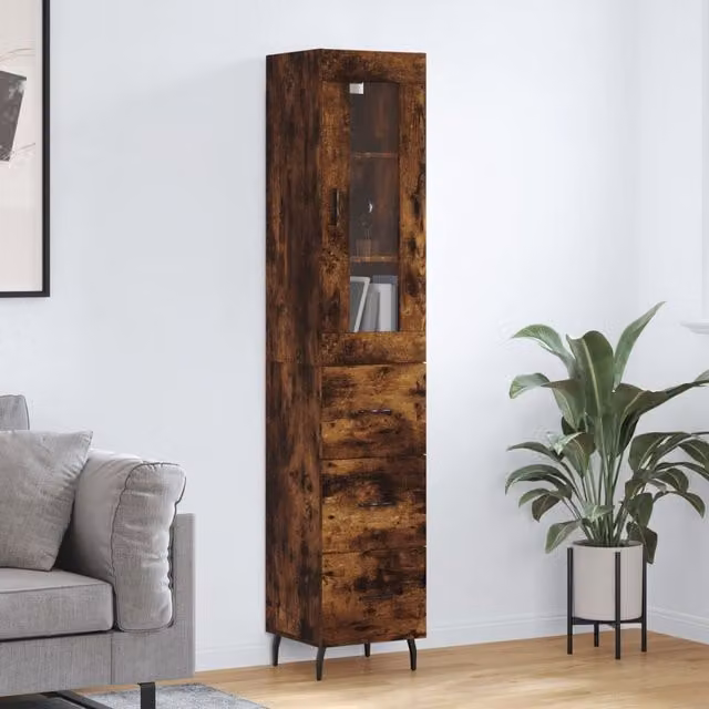 Berkfield Home Smoked Oak Highboard in Brown, W: 34.0 cm, D: 34.5 cm, H: 180.0 cm