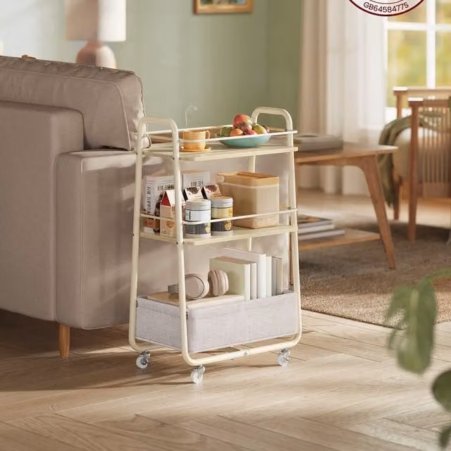 VASAGLE Brown Storage Trolley with Fabric Basket