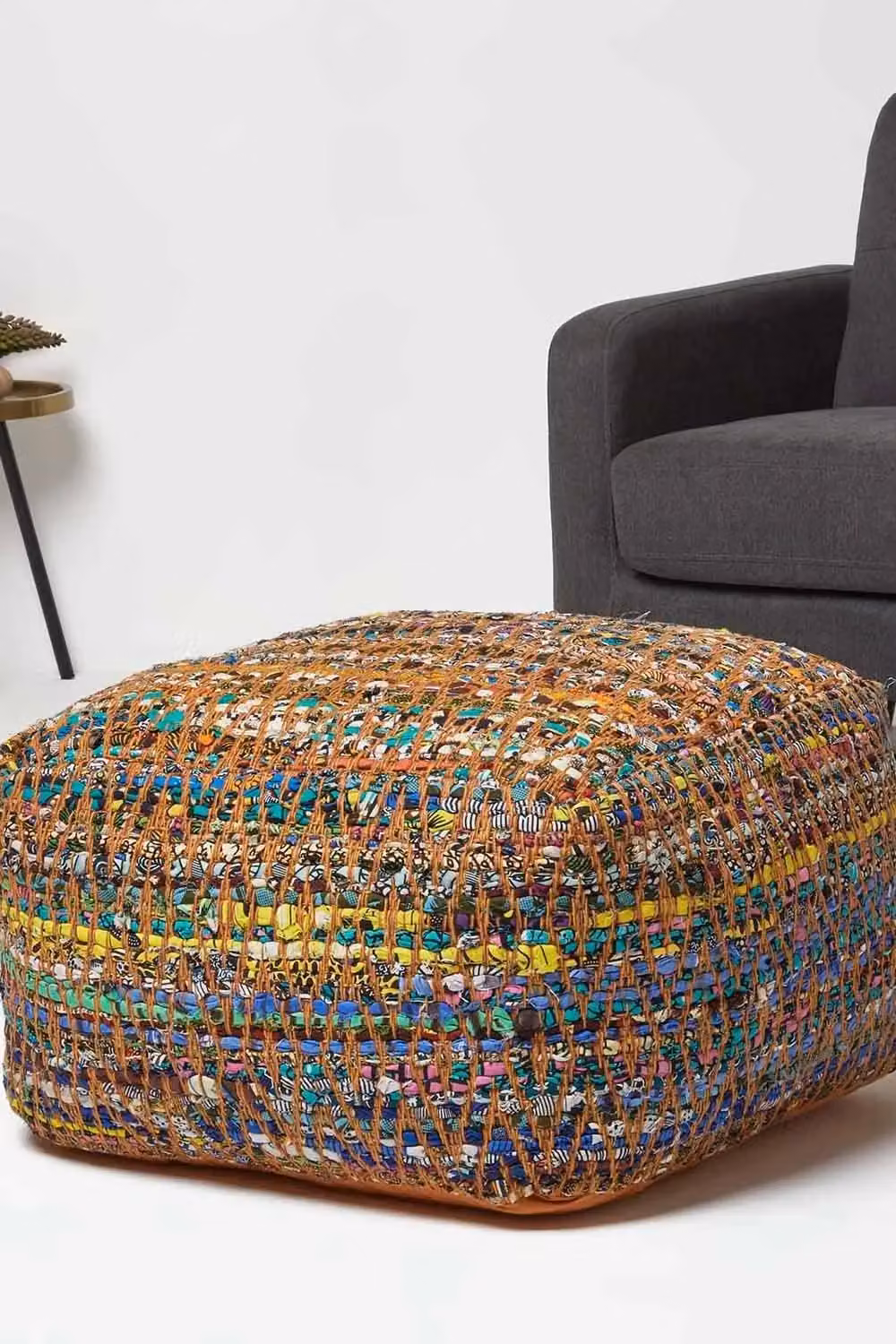 Homescapes Chindi Design Bean Filled Pouffe, Multicolour, W: 60 cm, D: 60 cm, H: 30 cm – 2
