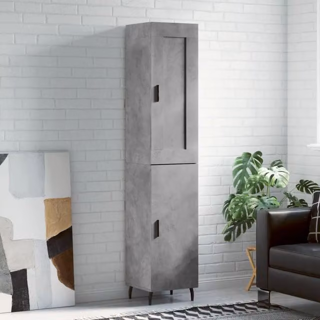 Berkfield Home Highboard in Concrete Grey, W/D/H: 34.5 x 34 x 180 cm