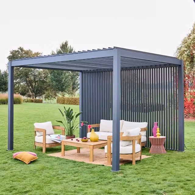 Sweekeet Aluminium Louvered Pergola in Dark Grey, W 4 m x D 3 m, including 3 x 130 cm Vertical Louver Panels – 1