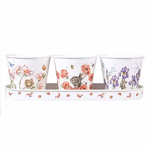 Wrendale Designs Set of 3 Multicolour Steel Herb Planters with Tray