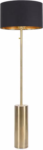 ValueLights Lexy Modern Dimmable Floor Lamp with Black and Beige Fabric Cylinder Shade and Antique Brass Metal Base, LED Bulb Included, Gold/Brass
