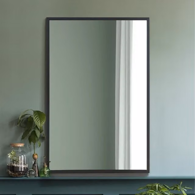 MirrorOutlet Artus Rectangular Hanging Mirror with Black Aluminium Edge, Width: 60 cm
