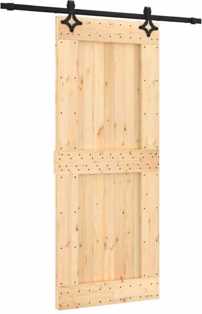 Berkfield Home Rustic Sliding Door with Hardware Set, Solid Wood and Steel, Beige, W: 85 cm, H: 210 cm