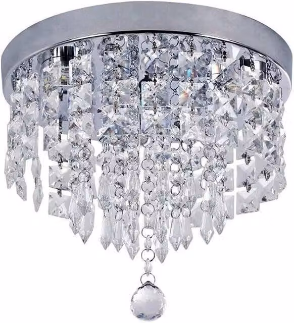 VOGREX Modern LED Crystal Ceiling Chandelier in Silver and Transparent