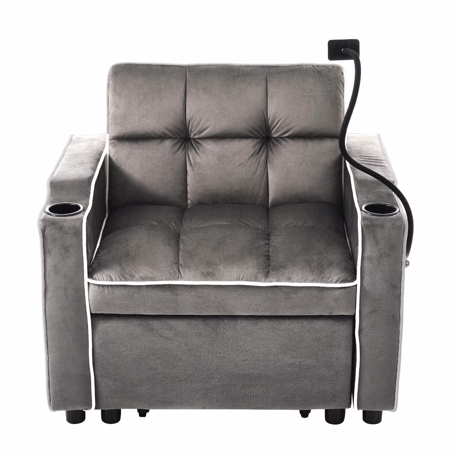 Aosom UK 3-in-1 Expandable Single Sofa Bed with 2 Drink Holders and Phone Holder, Dark Grey Recliner Chair, W/D/H: 167 x 83 x 76 cm – 2