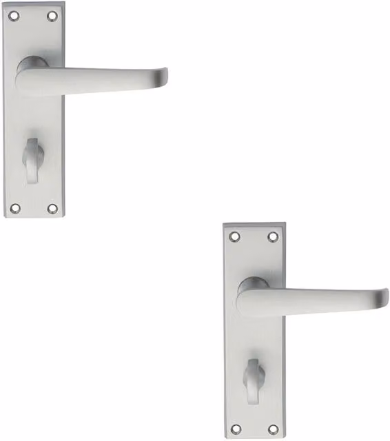 Loops 2x Pair Straight Victorian Bathroom Handles on Backplate in Satin Chrome, W: 15.0 cm, H: 15.0 cm, D: 4.4 cm