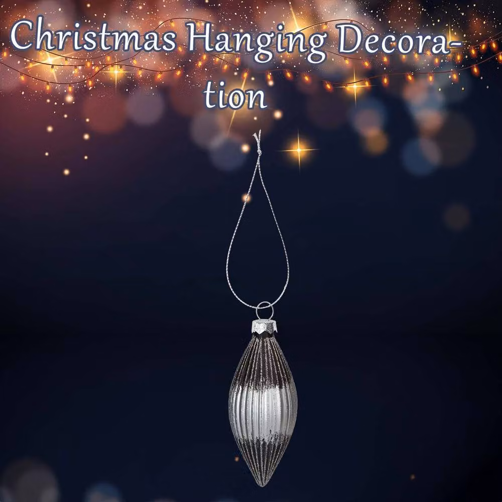 VFM e-Store Silver Oval Glass Christmas Hanging Bauble Decoration H 15 cm x W 7 cm – 2