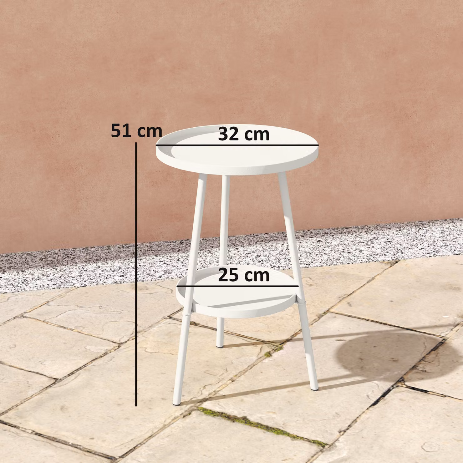 Outsunny Two-Tier Modern Round Metal Garden Table in Matt White – 3