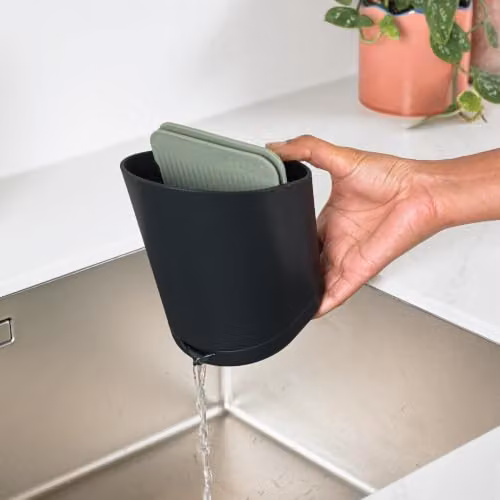 ReBorn Recycled Plastic Kitchen Cutlery Drainer Drying Rack with Drip Tray, Charcoal Grey and Sage Green, W: 17.4 cm, D: 13.8 cm, H: 11.4 cm – 5