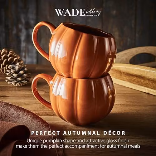 Tower Set of 2 Orange Pumpkin Shaped Stoneware Mugs, 337ml Capacity – 5