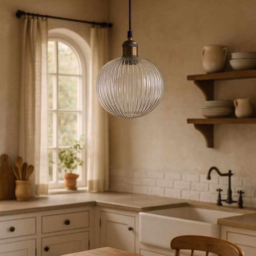 CGC Lighting Eva Ribbed Glass Globe Lampshade in Transparent – 4