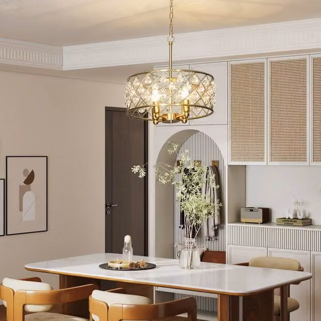 HOMCOM Modern Crystal Ceiling Light with Adjustable Height in Gold – 1