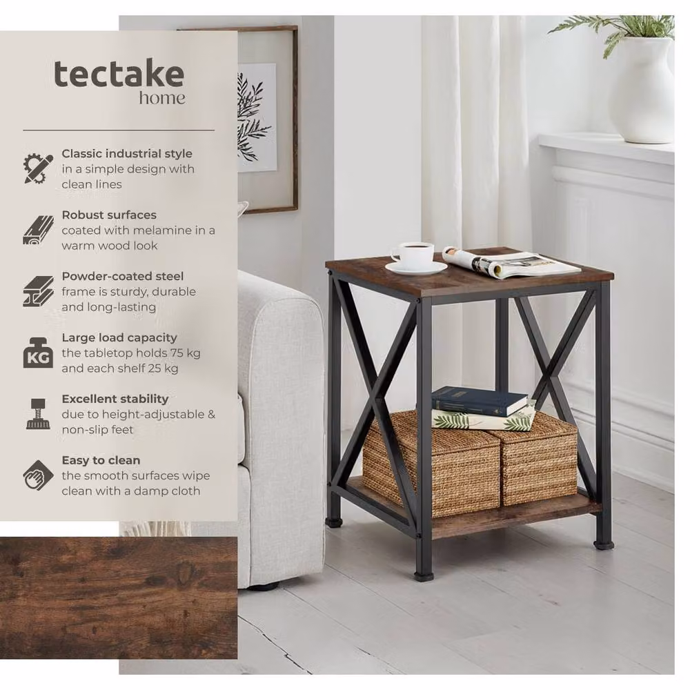 tectake Carlton Industrial Bedside Table in Dark Brown and Black – 2