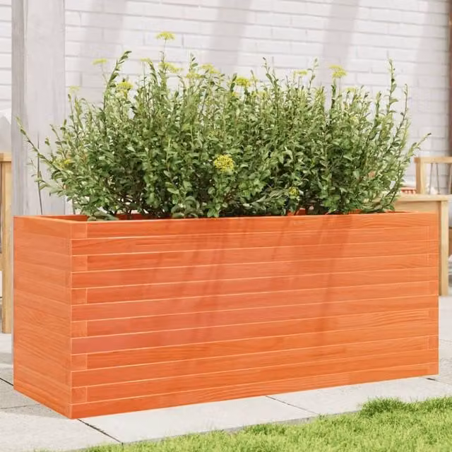 Berkfield Home Solid Wood Pine Garden Planter, Brown, W: 110 cm, D: 40 cm, H: 45.5 cm