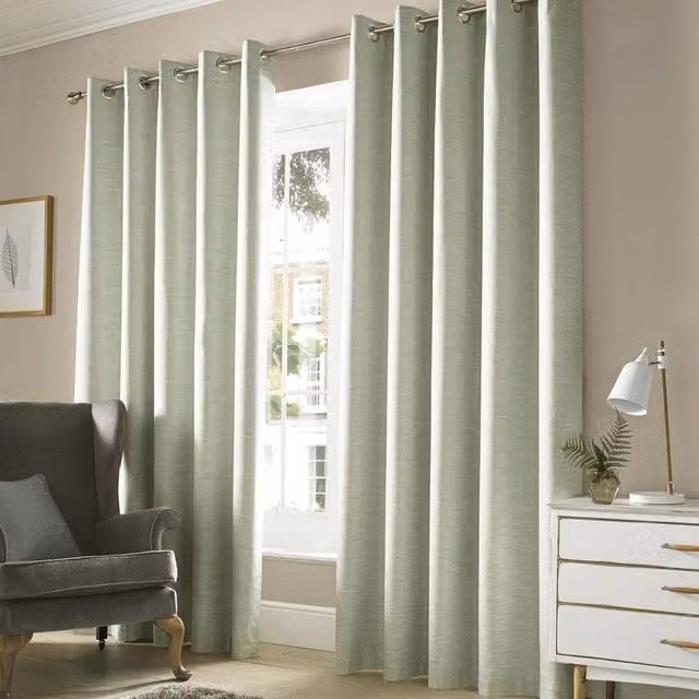 Terrys Monaco Plain Green Blackout Eyelet Curtains with Thermal Insulation