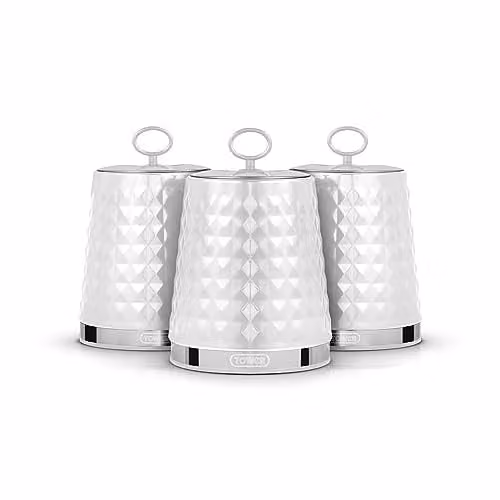 Tower Solitaire Set of 3 Airtight White Canisters with Stainless Steel Lids – 1