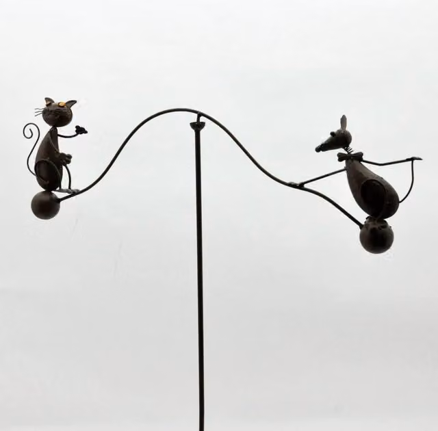 SPETLEK Bronze Metal Cat and Mouse Spinner for your Garden and Lawn, W: 100 cm, D: 60 cm