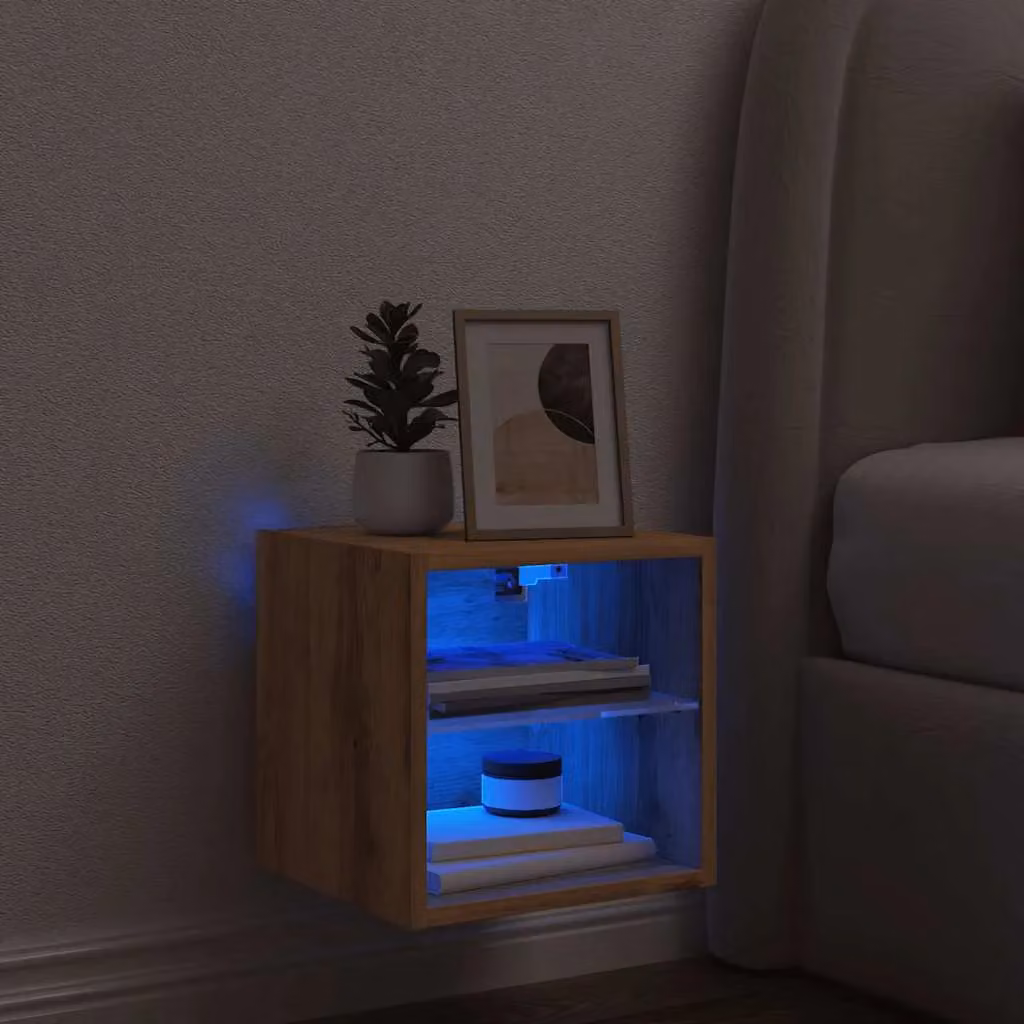 Berkfield Home Artisan Oak TV Wall Cabinet with Integrated LED Lights and Internal Shelves, Brown, W/D/H: 30 x 28.5 x 30 cm – 5