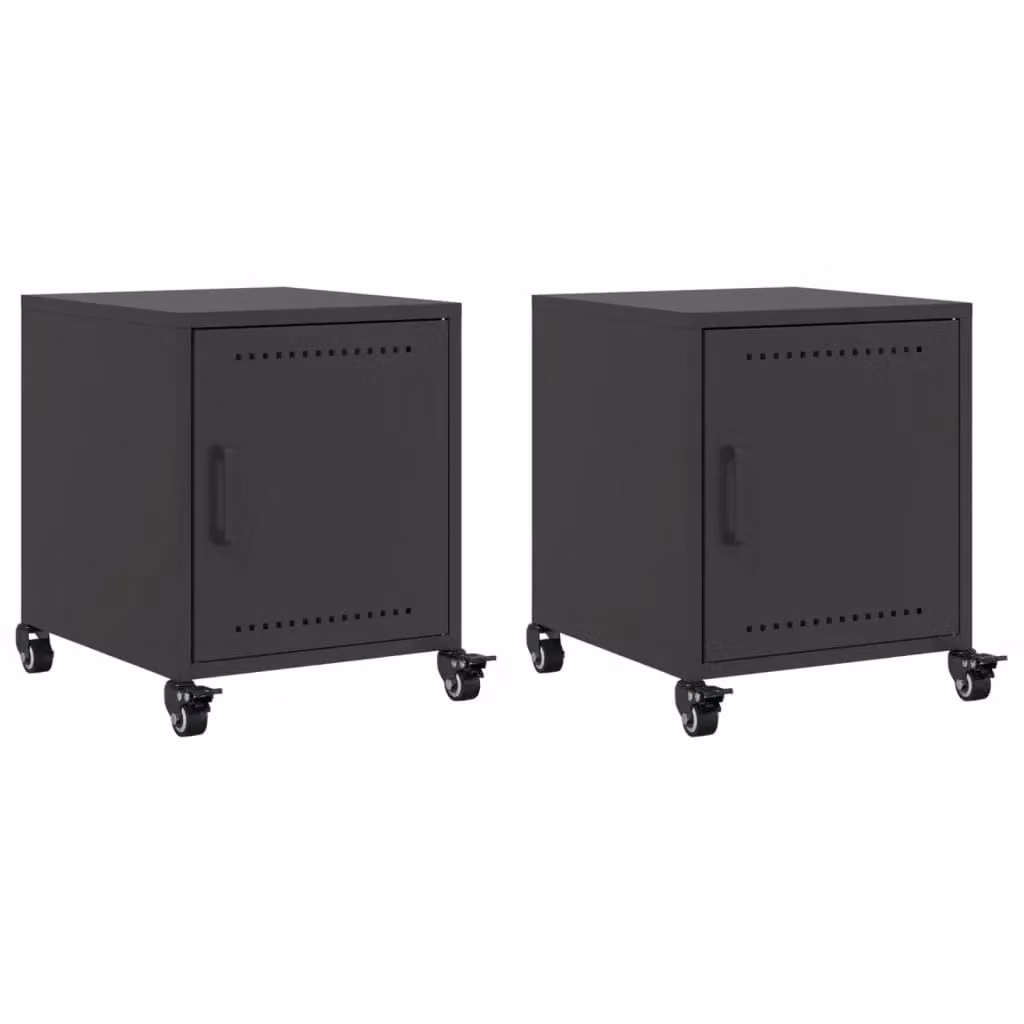 Berkfield Home Set of 2 Black Metal Bedside Cabinets W/D/H: 36 x 39 x 43.5 cm – 1