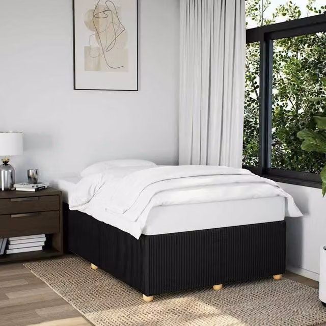 Berkfield Home Upholstered Fabric Double Bed Frame in Black, W/D/H: 140 x 200 cm – 1