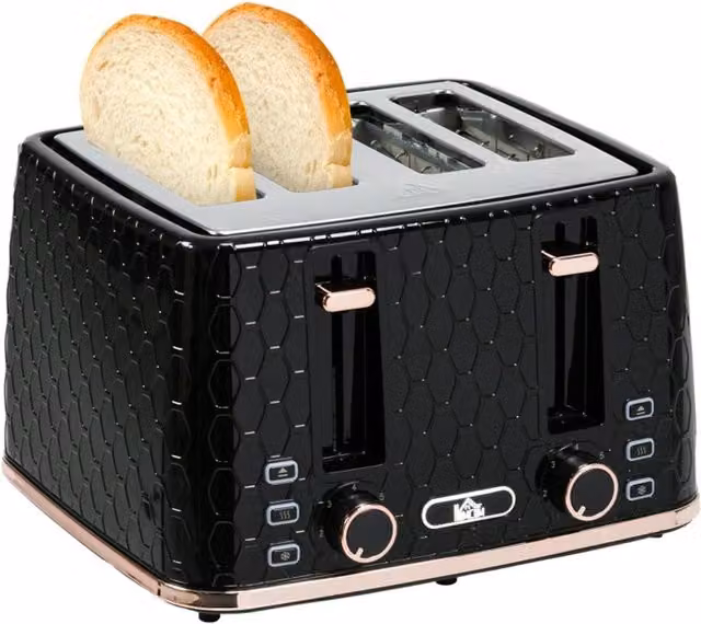 Rolipo Black Honeycomb 4 Slice Toaster, 1600W with 7 Browning Levels – 1