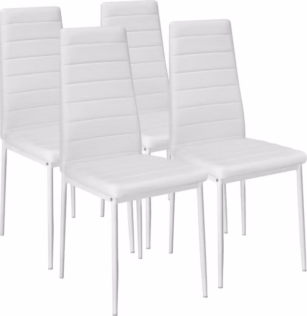 tectake Thomas Set of 4 Modern Dining Chairs in White Synthetic Leather – 1